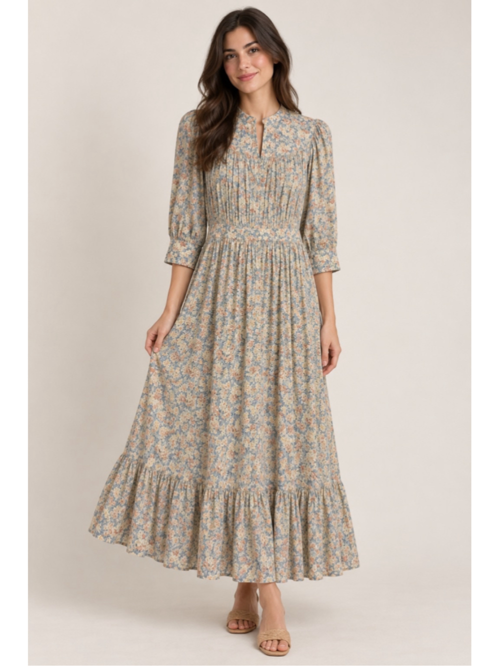 Polo Ralph Lauren Floral Prairie Maxi Dress Size 8 Blue Pink Cottagecore